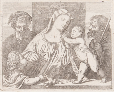 Titian etching from 1682 THE HOLY FAMILY
(AKA The Madonna of the Cherries) 